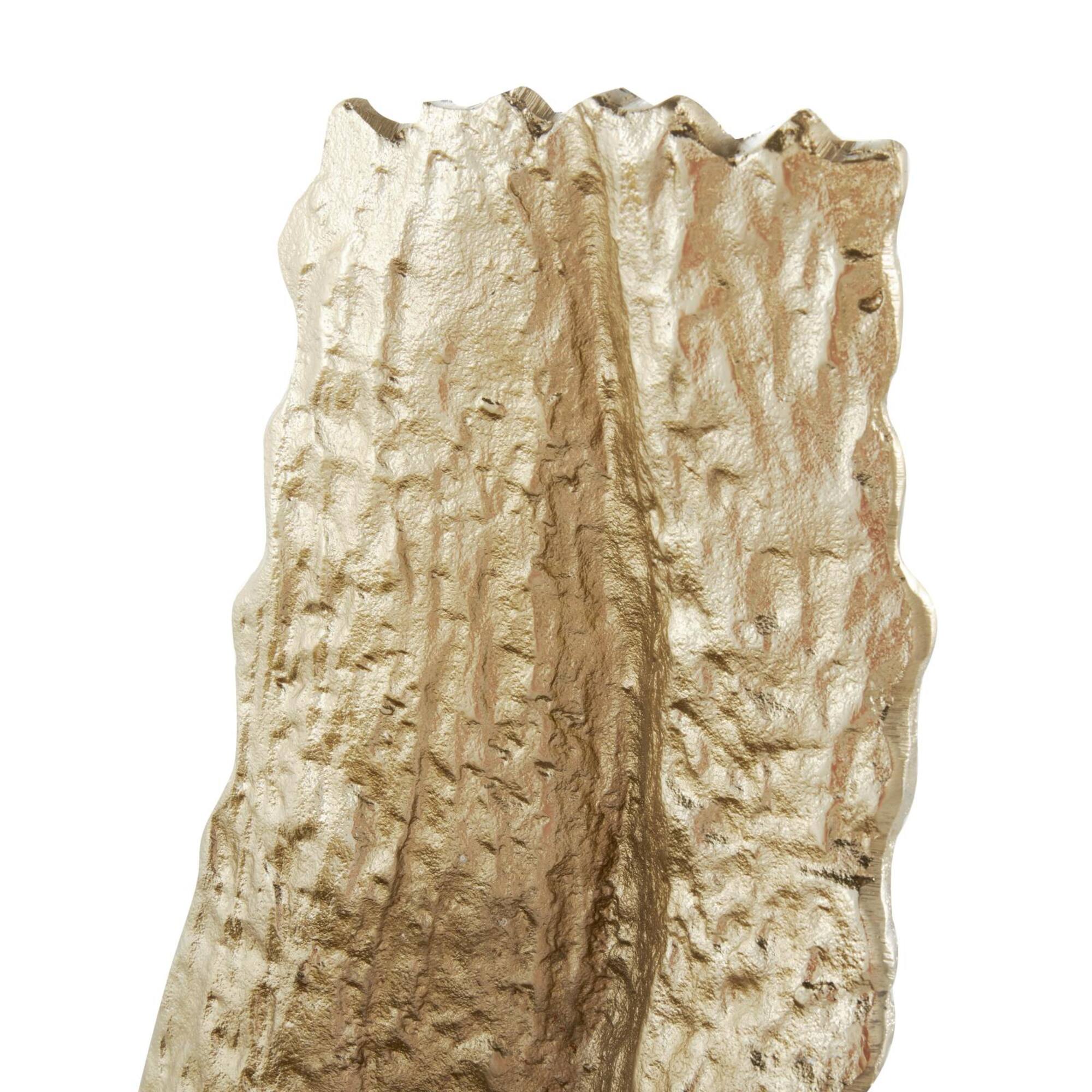 15" Gold Abstract Textured Folded Leaf Aluminum Bowl Sculpture